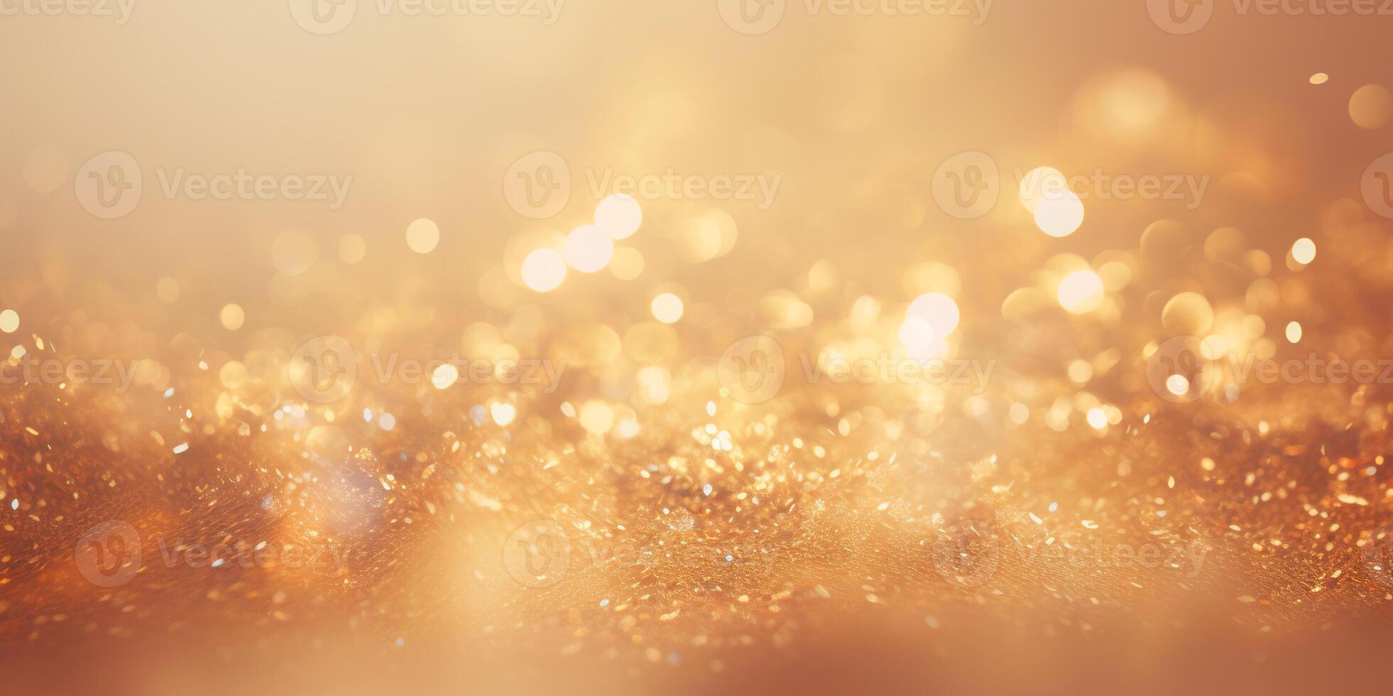 AI generated Luxury festive gold glitter bokeh sparkle background. glamorous shimmering out of focus wallpaper backdrop with copy space photo