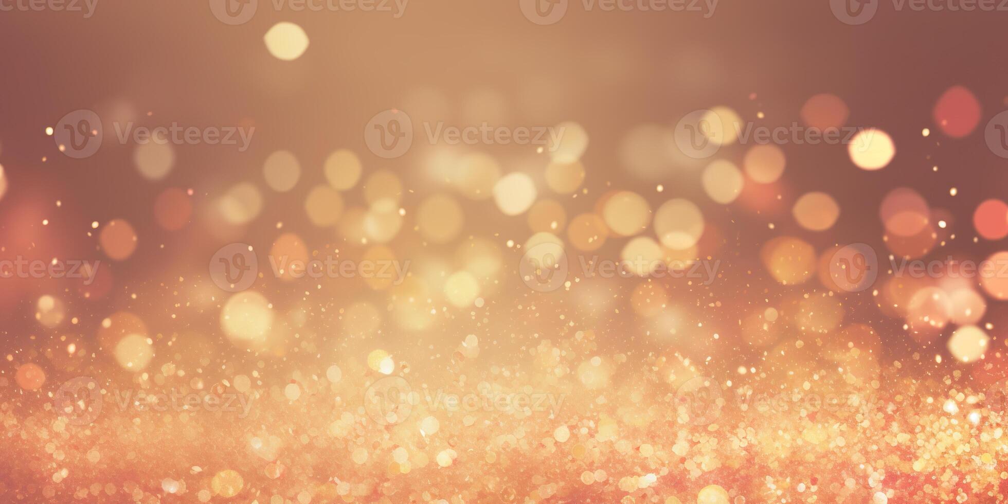 AI generated Luxury festive gold glitter bokeh sparkle background. glamorous shimmering out of focus wallpaper backdrop with copy space photo