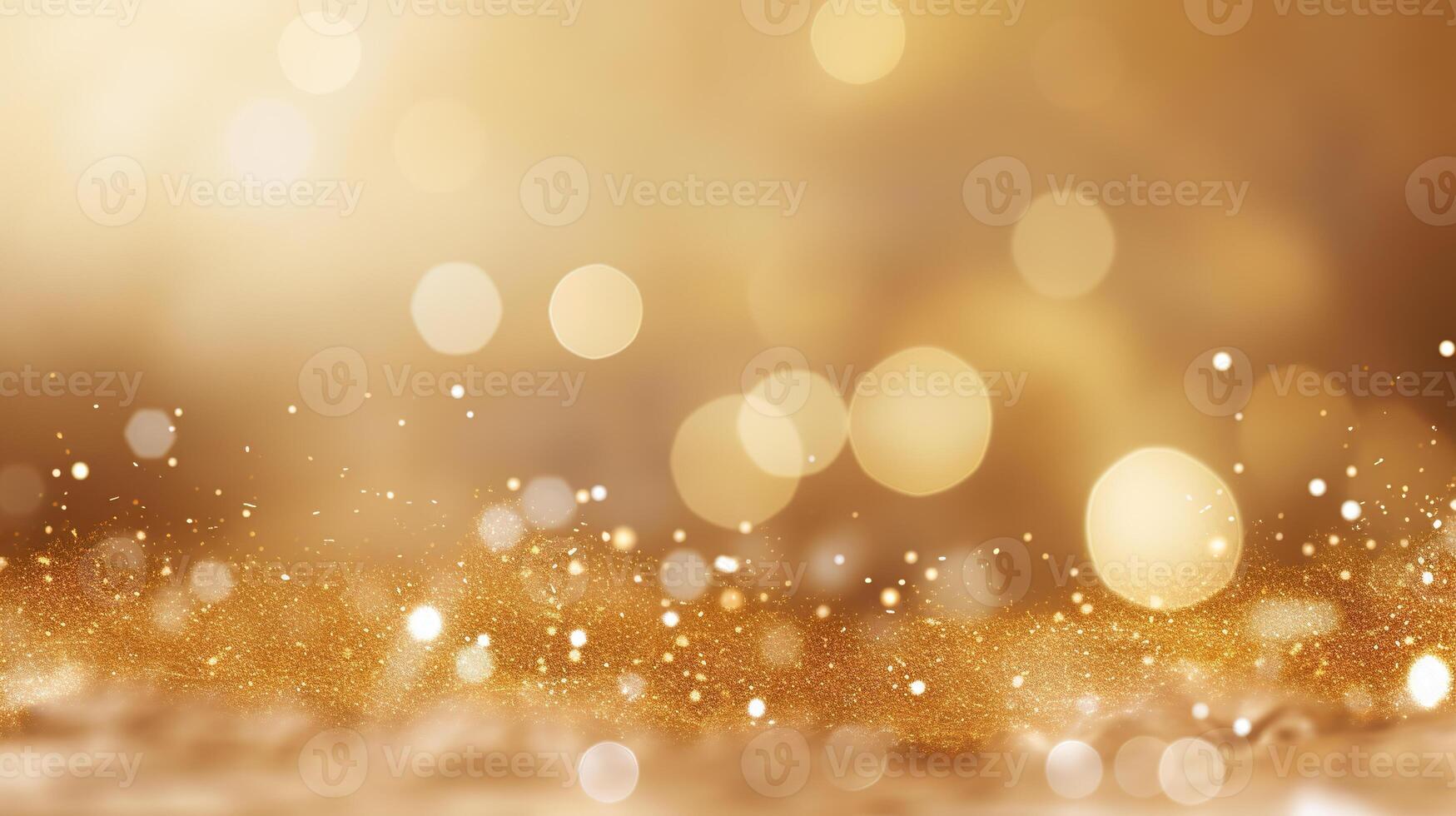AI generated Luxury festive gold glitter bokeh sparkle background. glamorous shimmering out of focus wallpaper backdrop with copy space photo