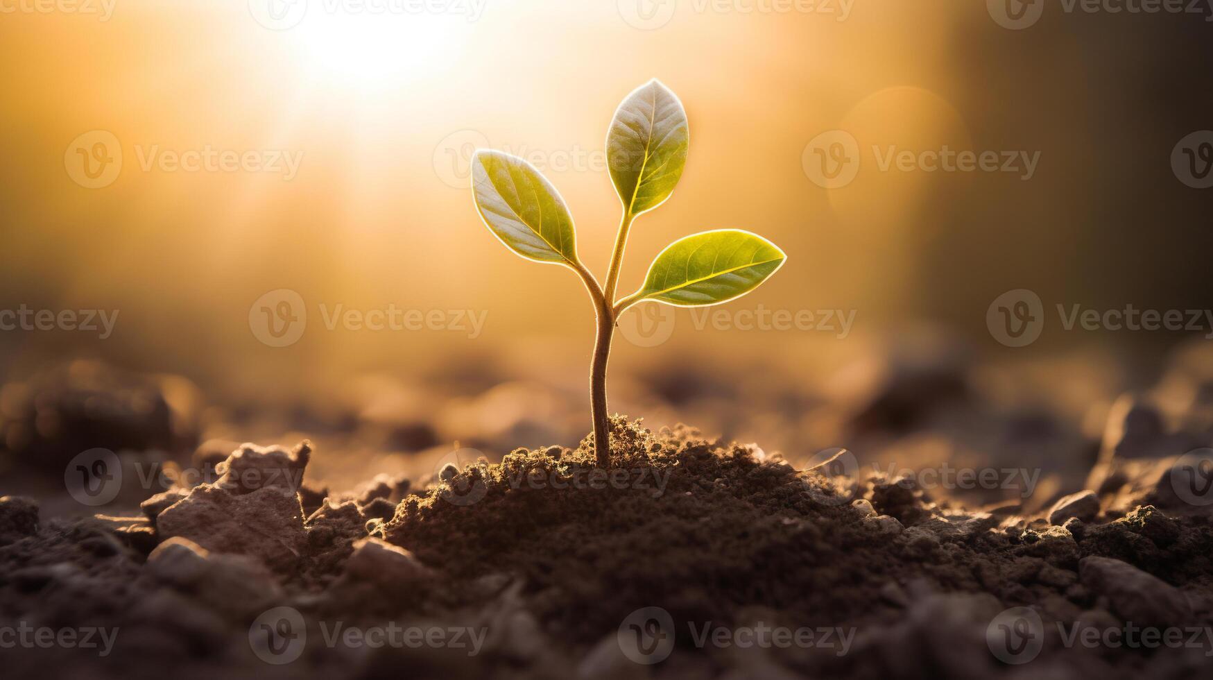 AI generated Tiny sprout seedling of a tree in sunlight. Symbol of ecology, nature and the beginning of life and growth concept photo