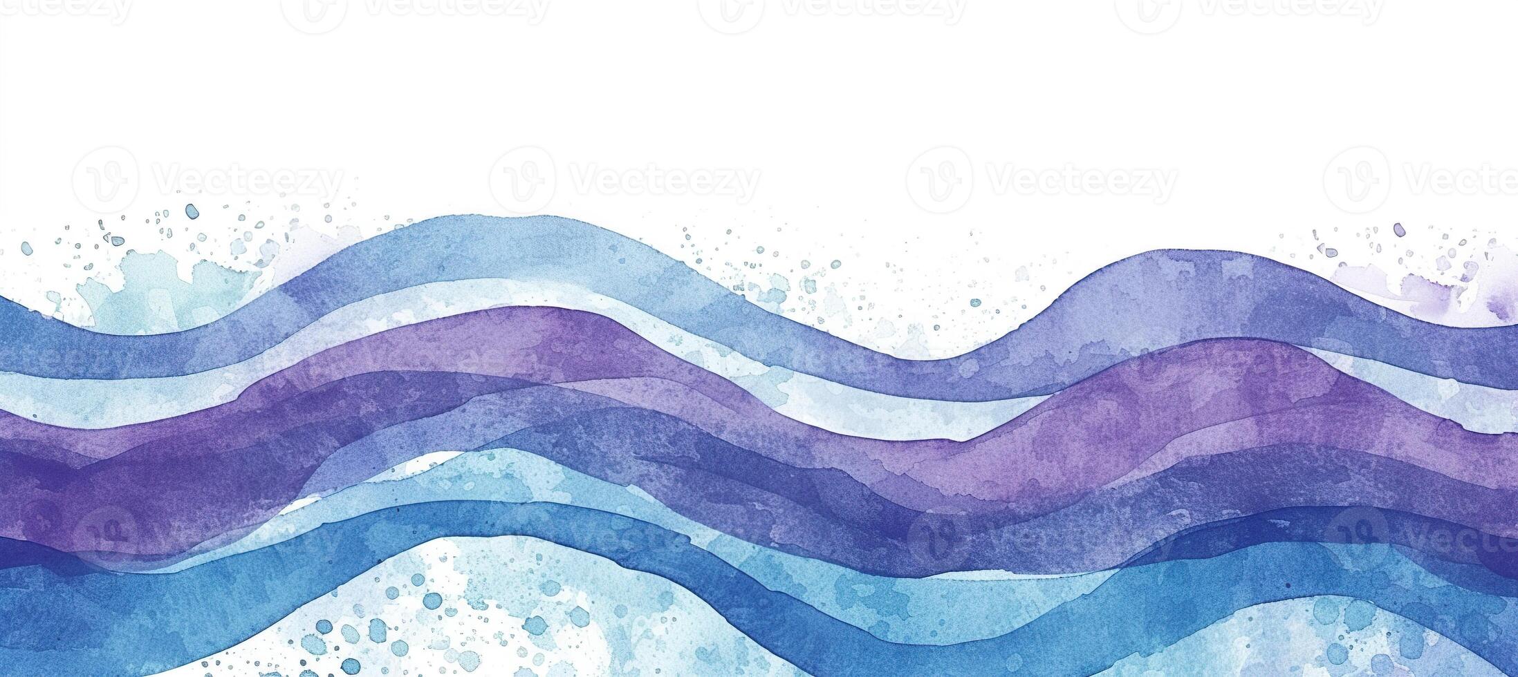 AI generated Abstract blue, purple, pink, and violet watercolor swirls and waves background wallpaper. Expressive artistic texture pattern isolated on white backdrop photo