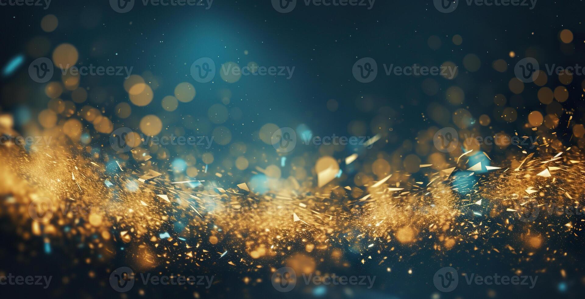 AI generated Luxury orange gold rich glitter sparkle, dark blue bokeh background. Festive glamorous shimmering wallpaper backdrop photo