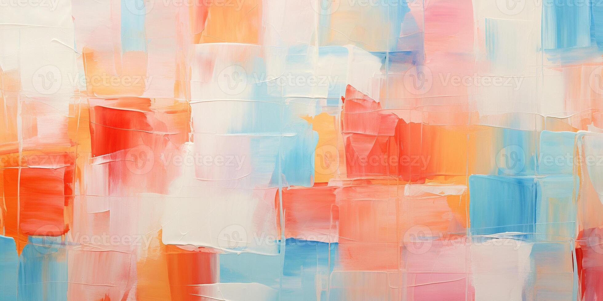 AI generated Abstract vibrant thick square brush strokes, pastel color palette background texture pattern wallpaper. Highly textured, bright, colorful art with muted blue and pink hues photo