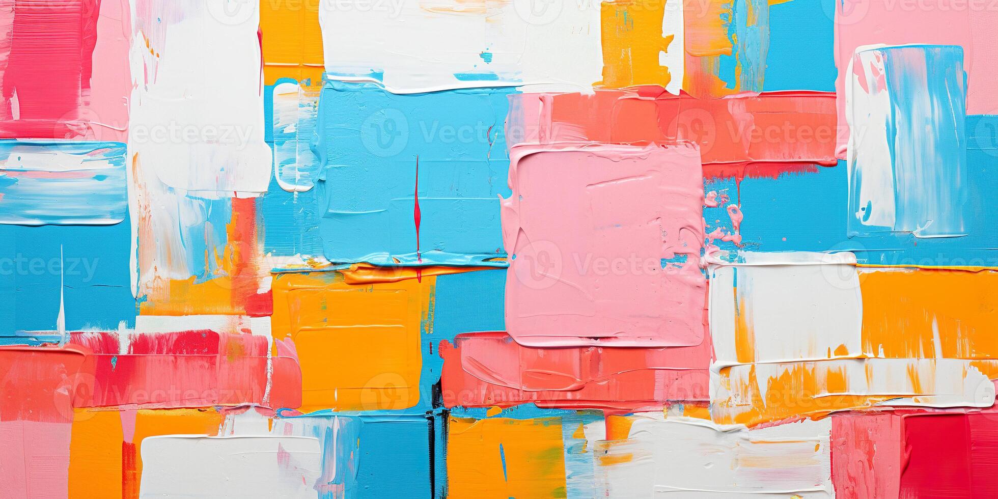 AI generated Abstract vibrant thick square brush strokes, pastel color palette background texture pattern wallpaper. Highly textured, bright, colorful art with muted blue and pink hues photo