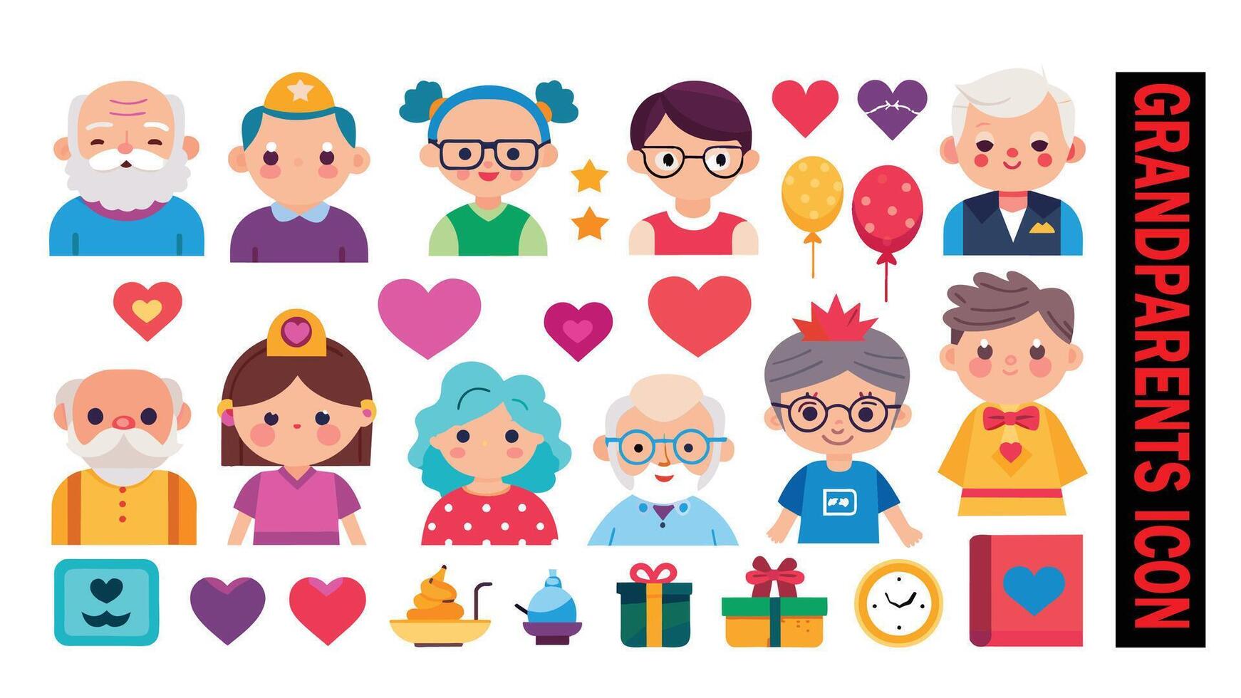 Grandparents Day Flat icon pack vector illustration. set off Grandparents day icon