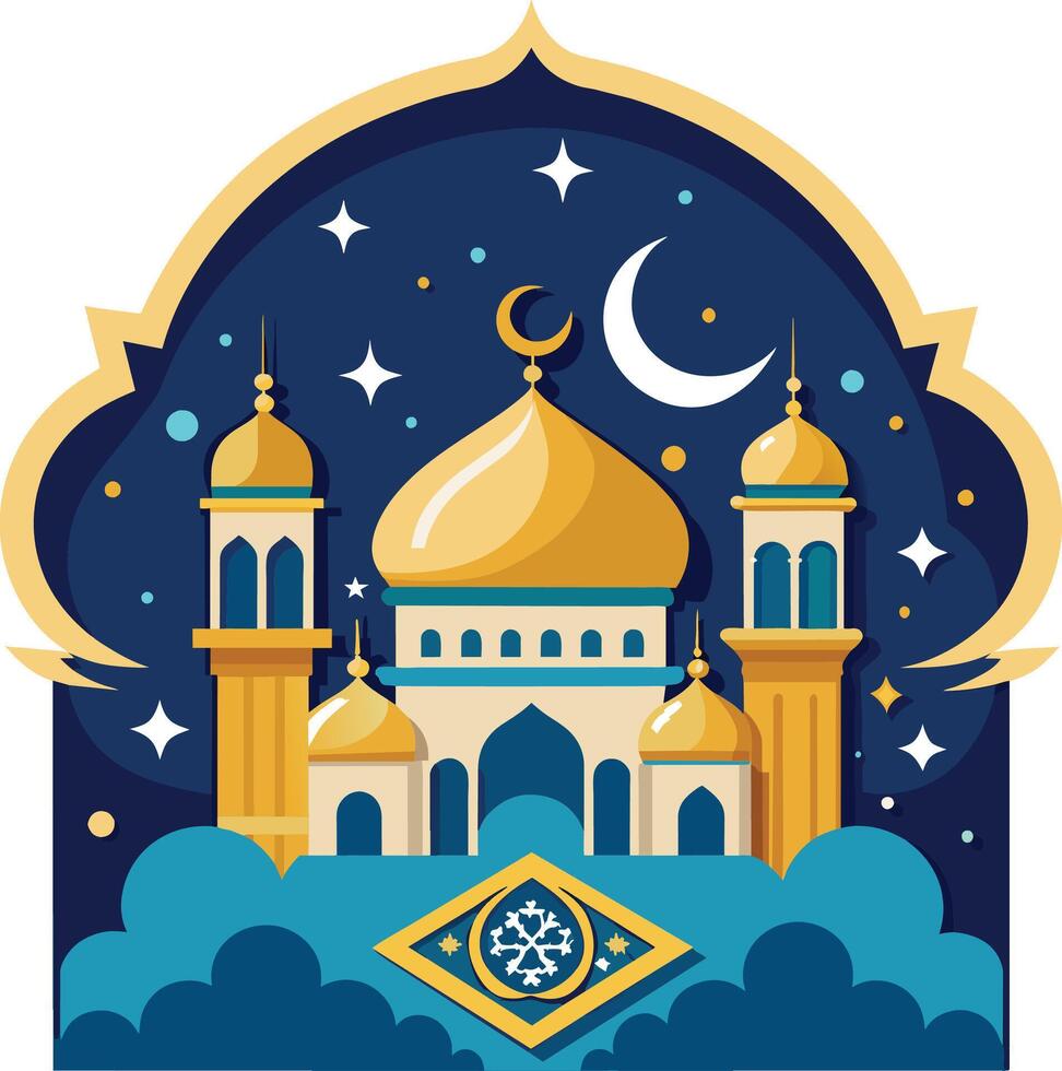 mezquita en el antecedentes de el noche cielo. vector ilustración.