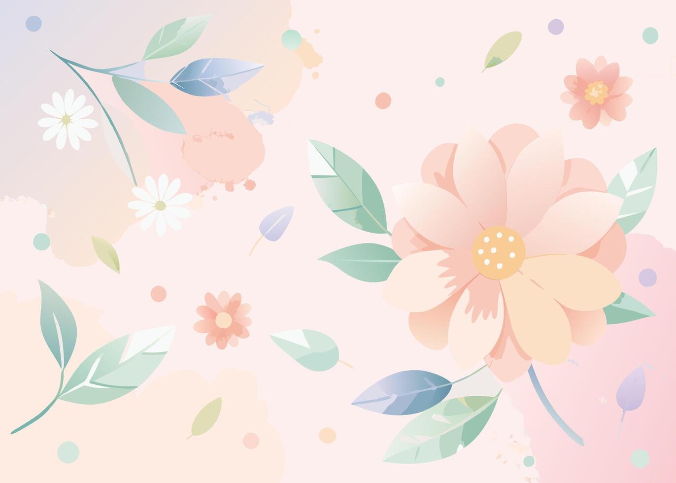 Floral background with flowers and leaves in pastel colors. Vector illustration.