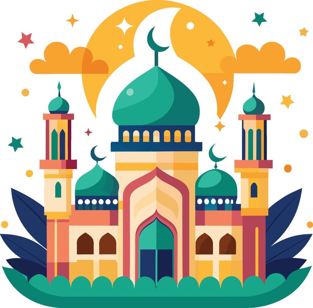 vector ilustración de mezquita en plano diseño estilo. diseño elemento para bandera, póster, tarjeta, volantes.