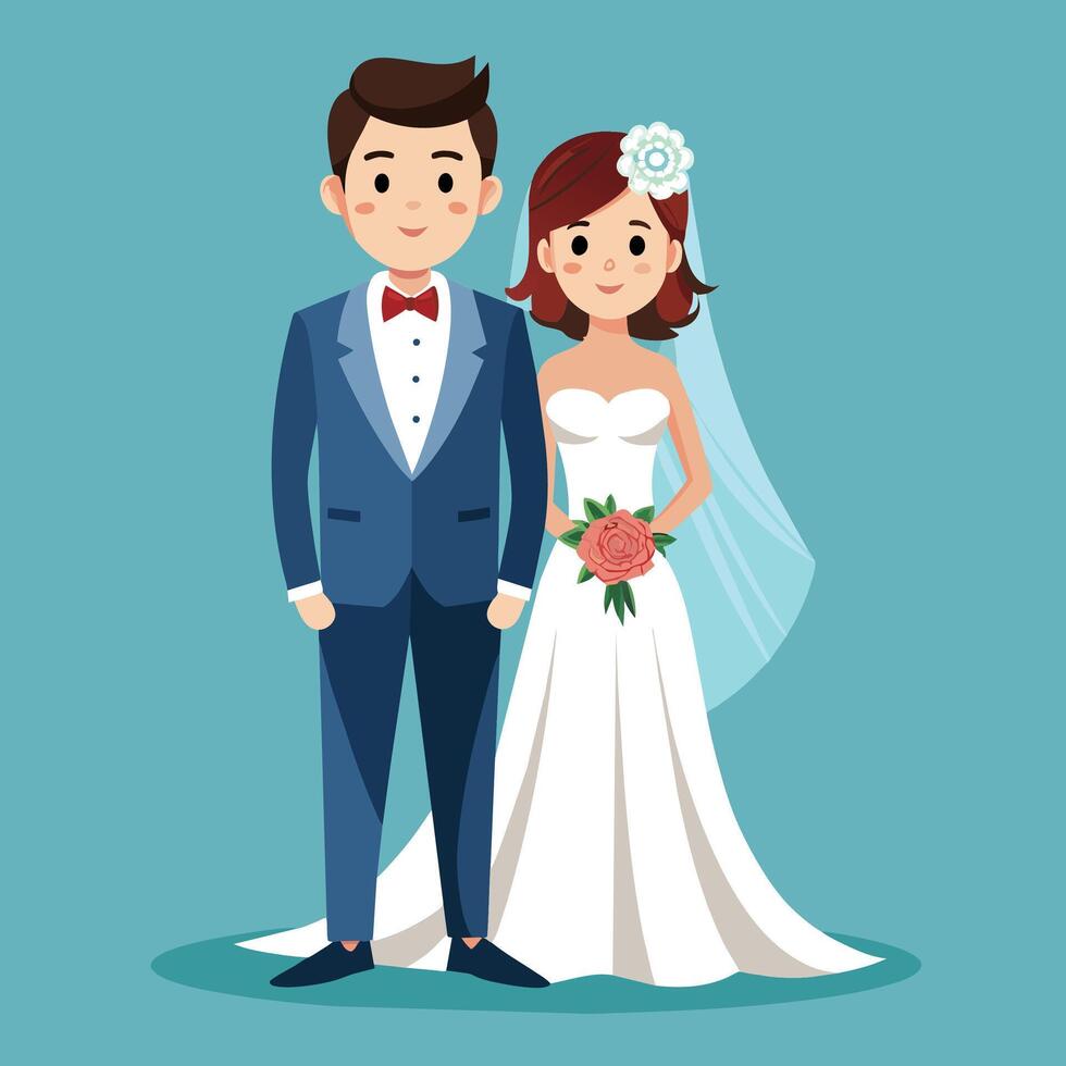 Wedding couple. Bride and groom. Vector illustration in flat style