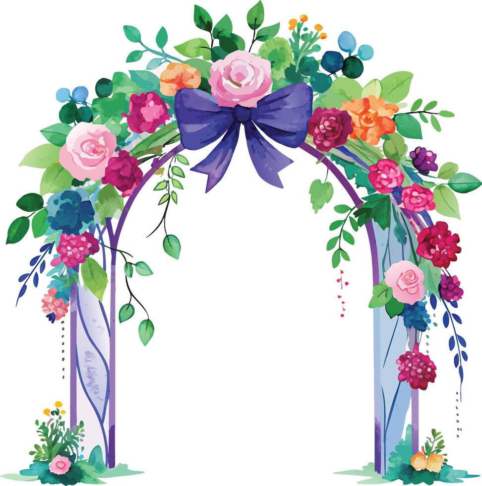 Boda arco con flores y cintas vector ilustración.