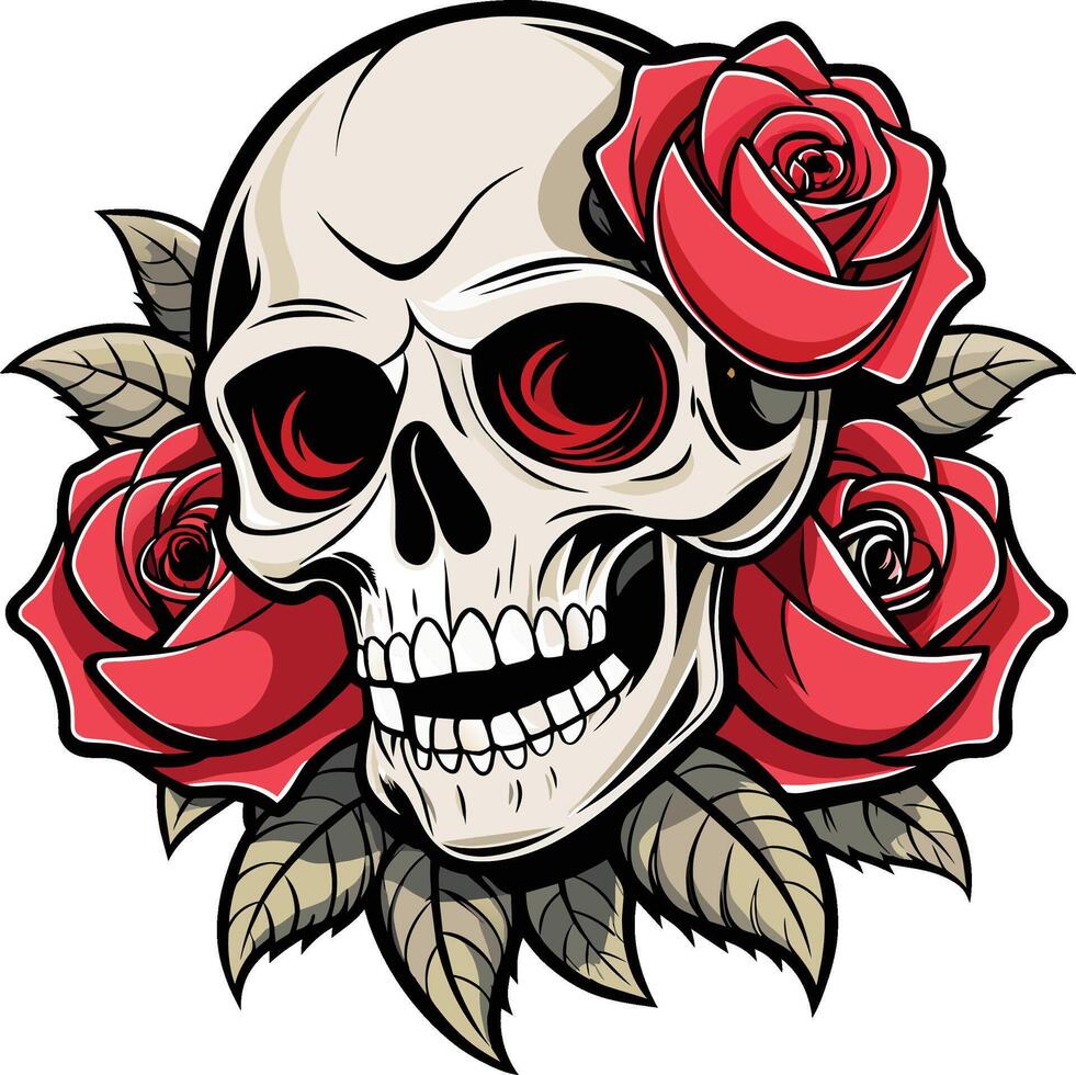 Skull with roses. Vector illustration for tattoo or t-shirt design. white background