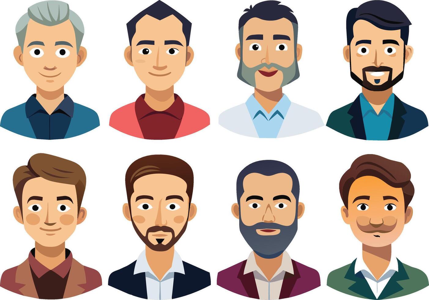 Set of men avatars. Vector illustration in flat cartoon style.