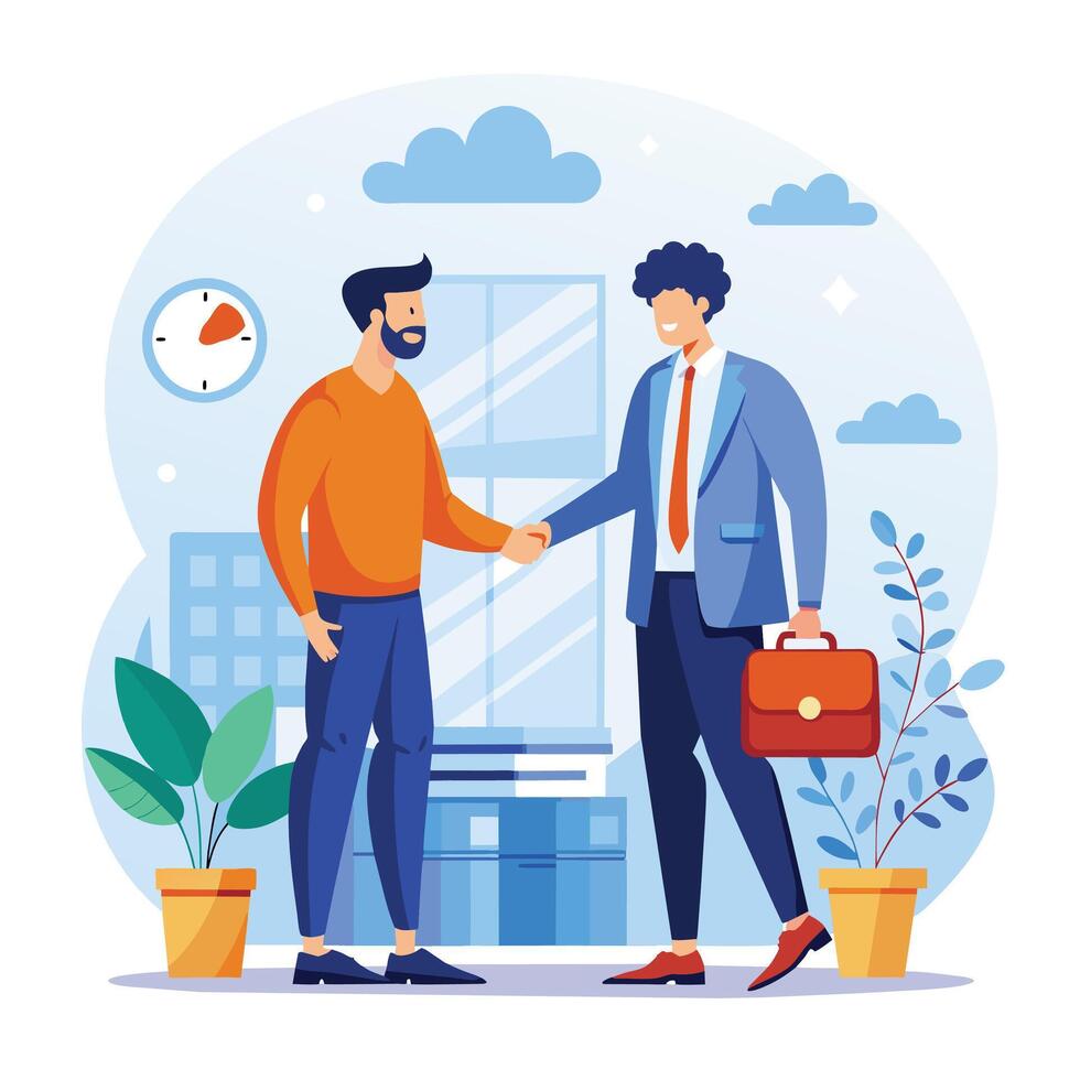 Businessman  shaking hands. Teamwork, partnership, cooperation concept. Vector illustration