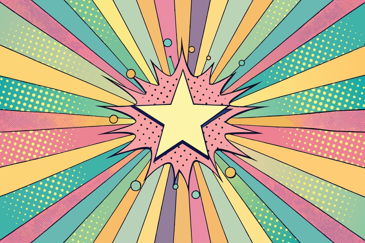 Pop art retro comic book explosion background with rays and dots. Vector illustration