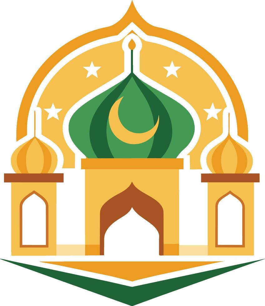 illustration of flat style isolated Muslim mosque, Eid Mubarak greetings. Ramadan Kareem. vector
