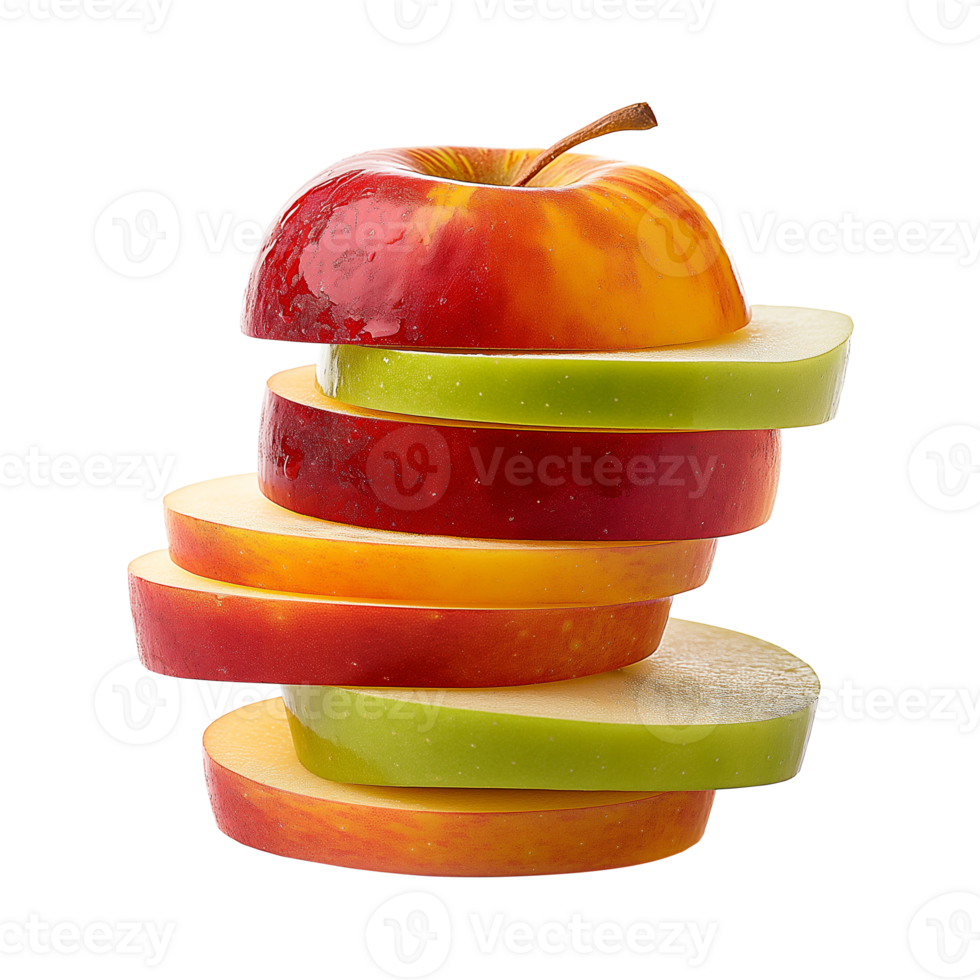 AI generated Apples slice stack isolated on white background, Healthy organic fruit natural ingredients concept, AI generated, PNG transparent