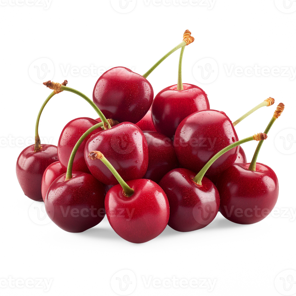 AI generated Cherries pile on the floor, Healthy organic berry natural ingredients concept, AI generated, PNG transparent with shadow