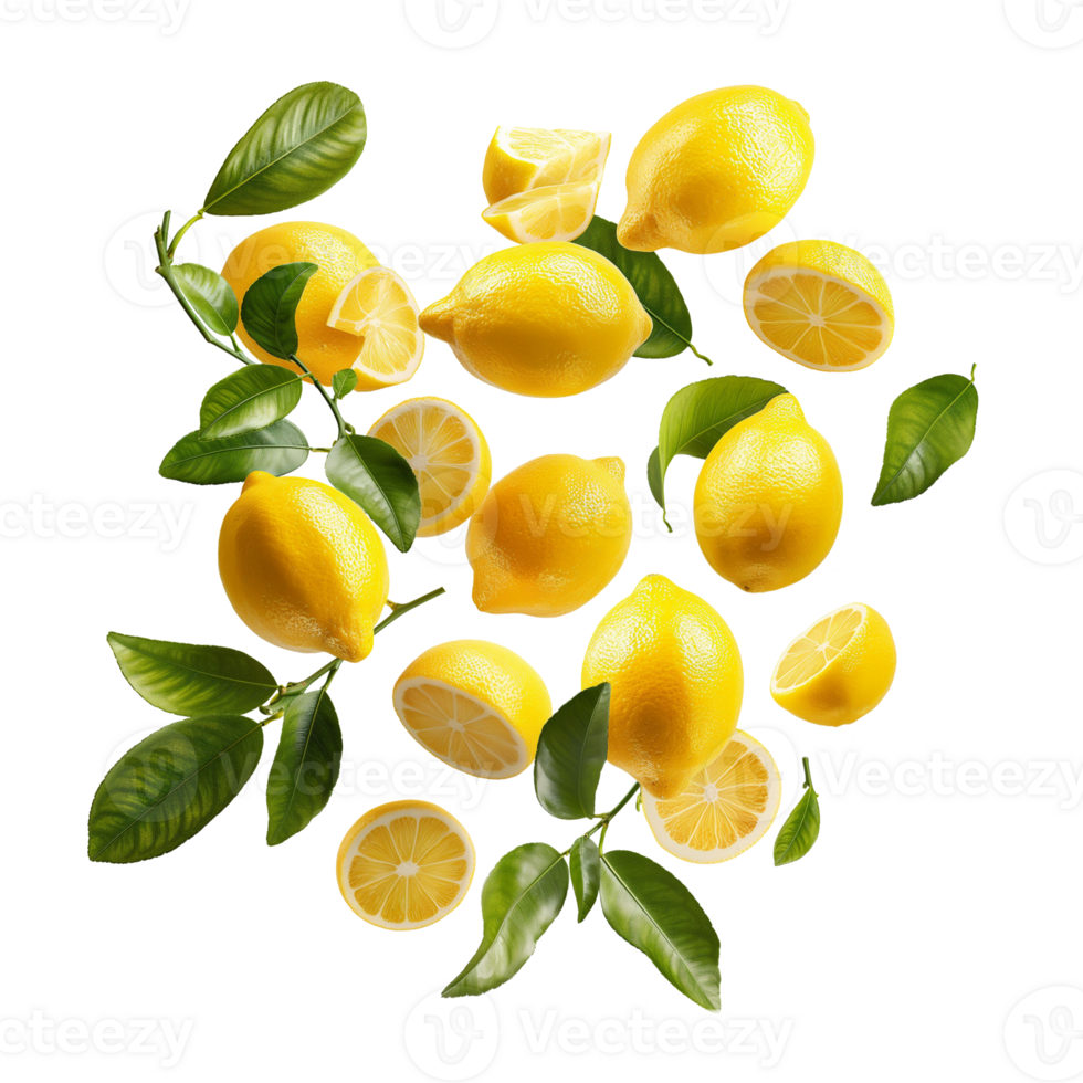 AI generated Lemons slice isolated on white background, Healthy organic natural fresh citrus fruit concept, AI generated, PNG transparent