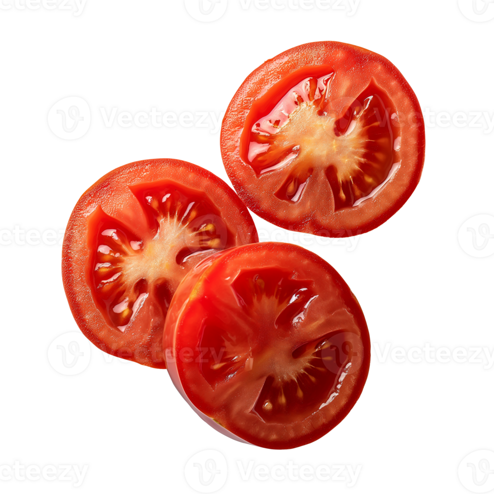 ai gerado tomates fatia isolado em branco fundo, saudável e orgânico comida, ai gerado, png transparente com sombra
