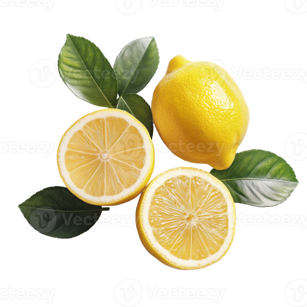 AI generated Lemons slice isolated on white background, Healthy organic natural fresh citrus fruit concept, AI generated, PNG transparent