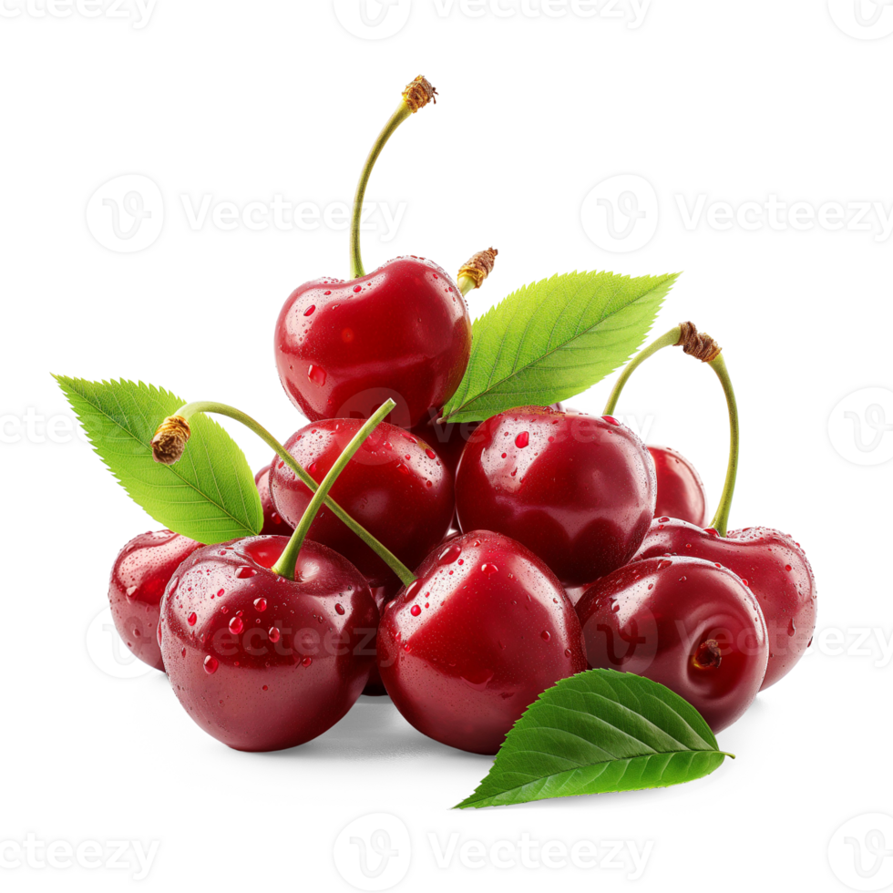 AI generated Cherries pile on the floor, Healthy organic berry natural ingredients concept, AI generated, PNG transparent with shadow
