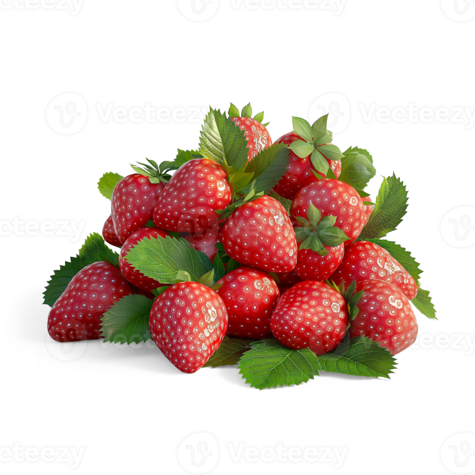 AI generated Strawberries pile on the floor, Healthy organic berry natural ingredients concept, AI generated, PNG transparency with shadow