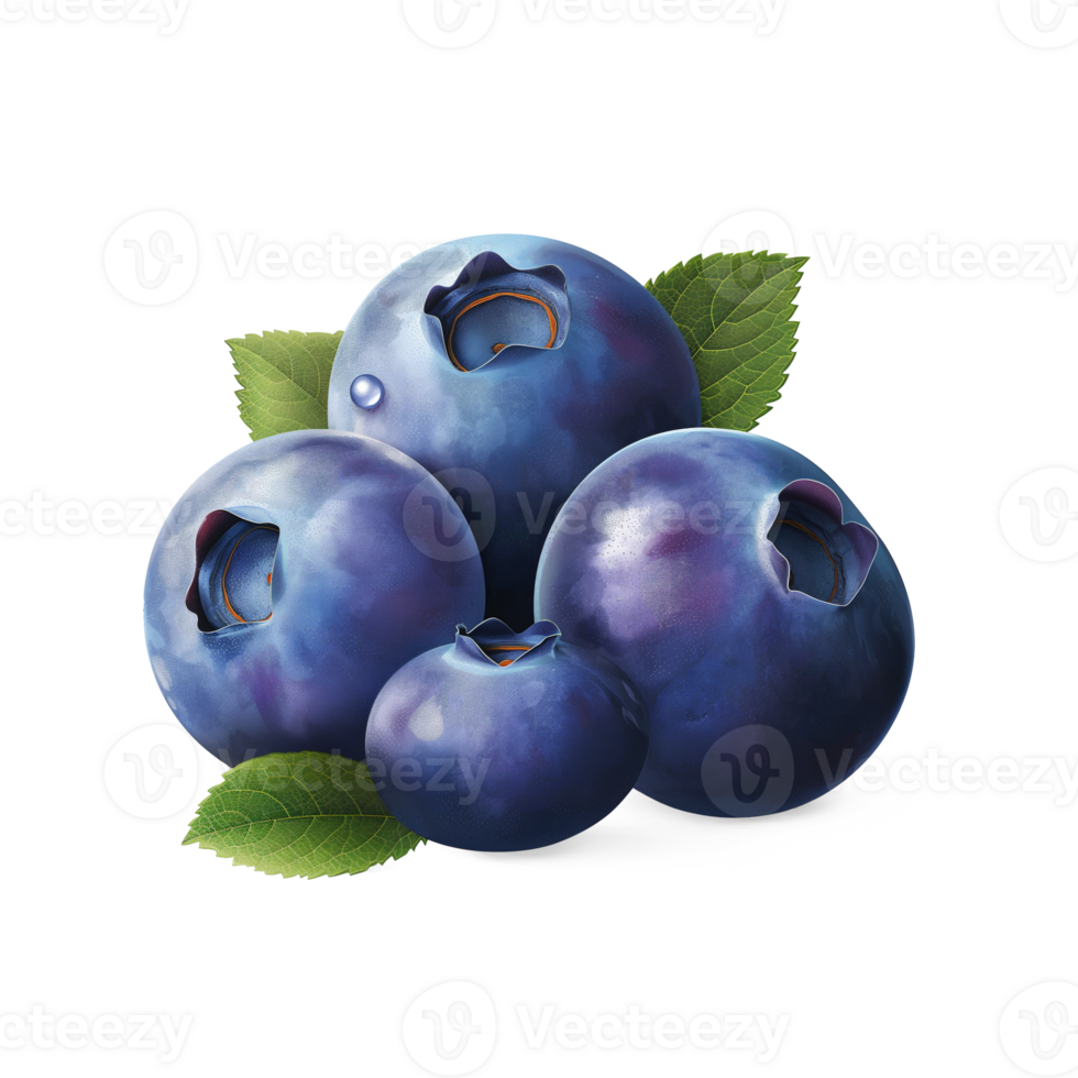 AI generated Blueberries with Blueberry leaves on the floor, Healthy organic berry natural ingredients concept, AI generated, PNG transparency
