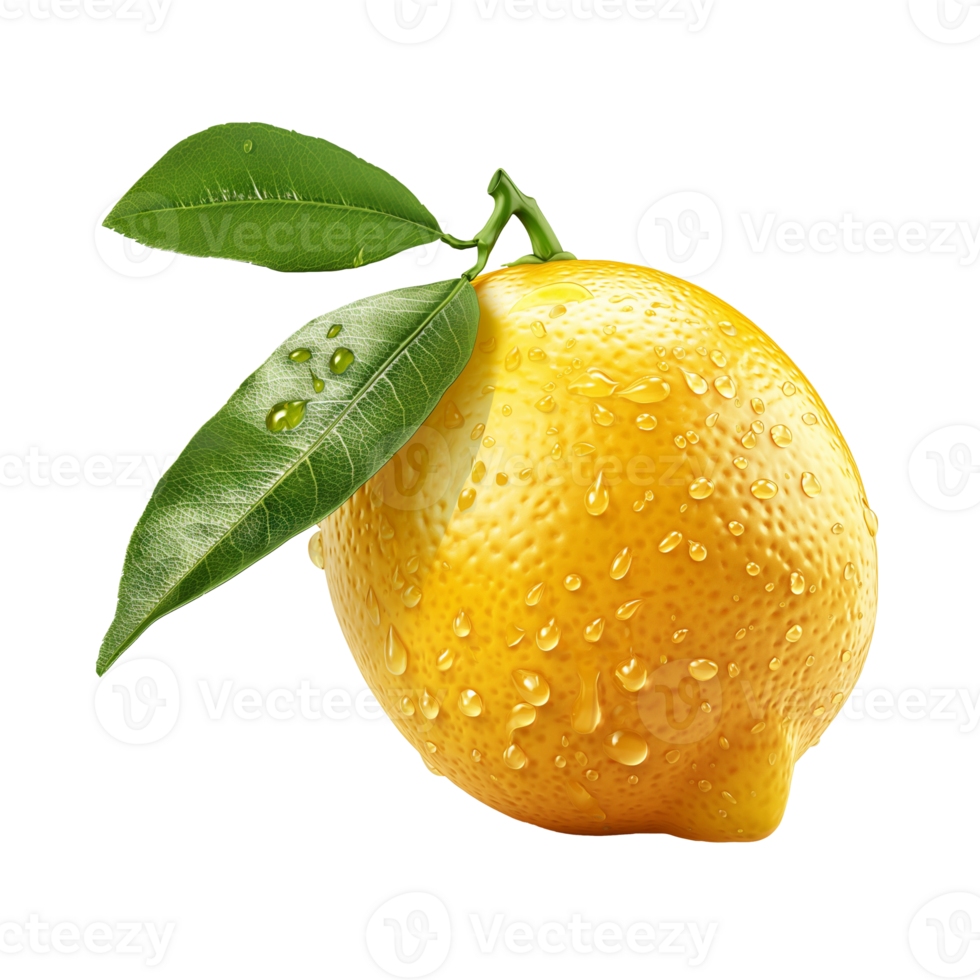 AI generated Lemon with lemon leaves isolated on white background, Healthy organic natural fresh citrus fruit concept, AI generated, PNG transparent