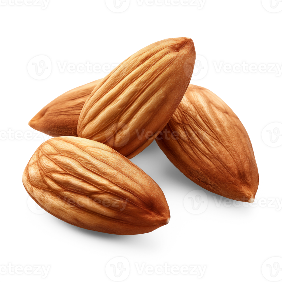 AI generated Almonds healthy snack isolated on a white background, showcasing their natural organic and raw quality, AI generated, PNG transparent with shadow