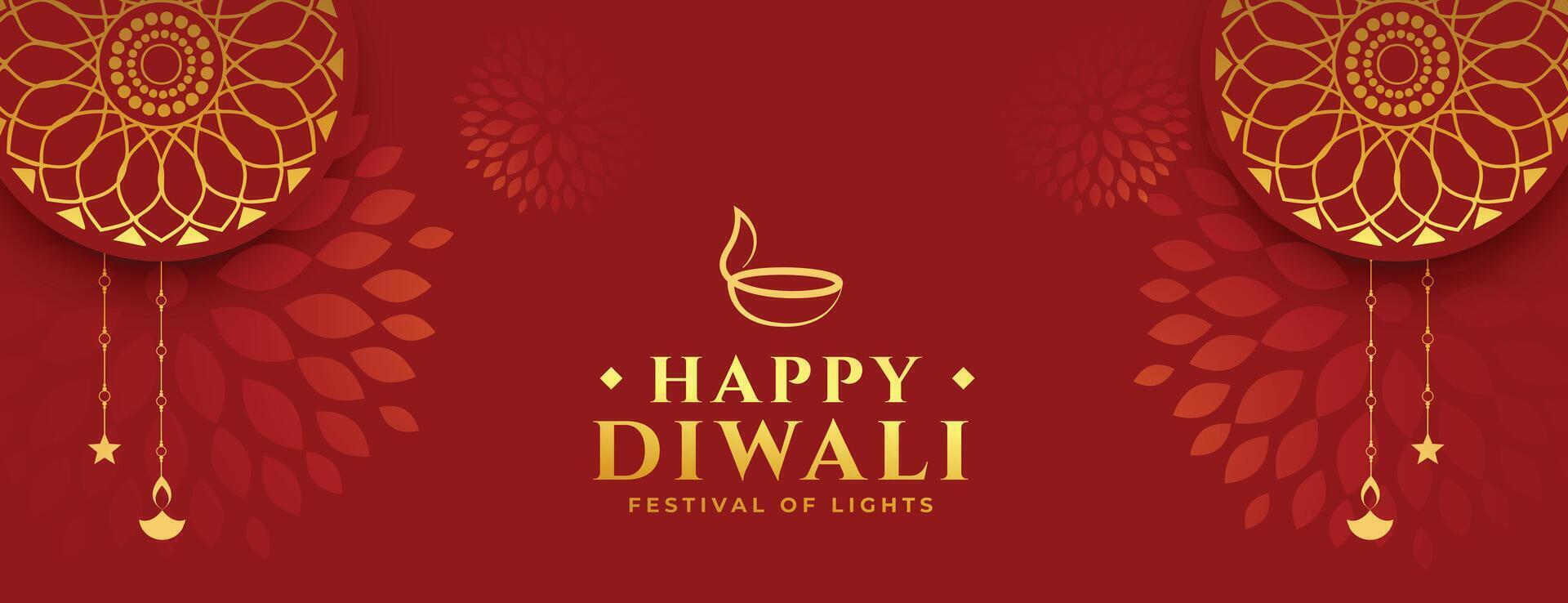 Hindu traditional happy diwali holiday red banner vector