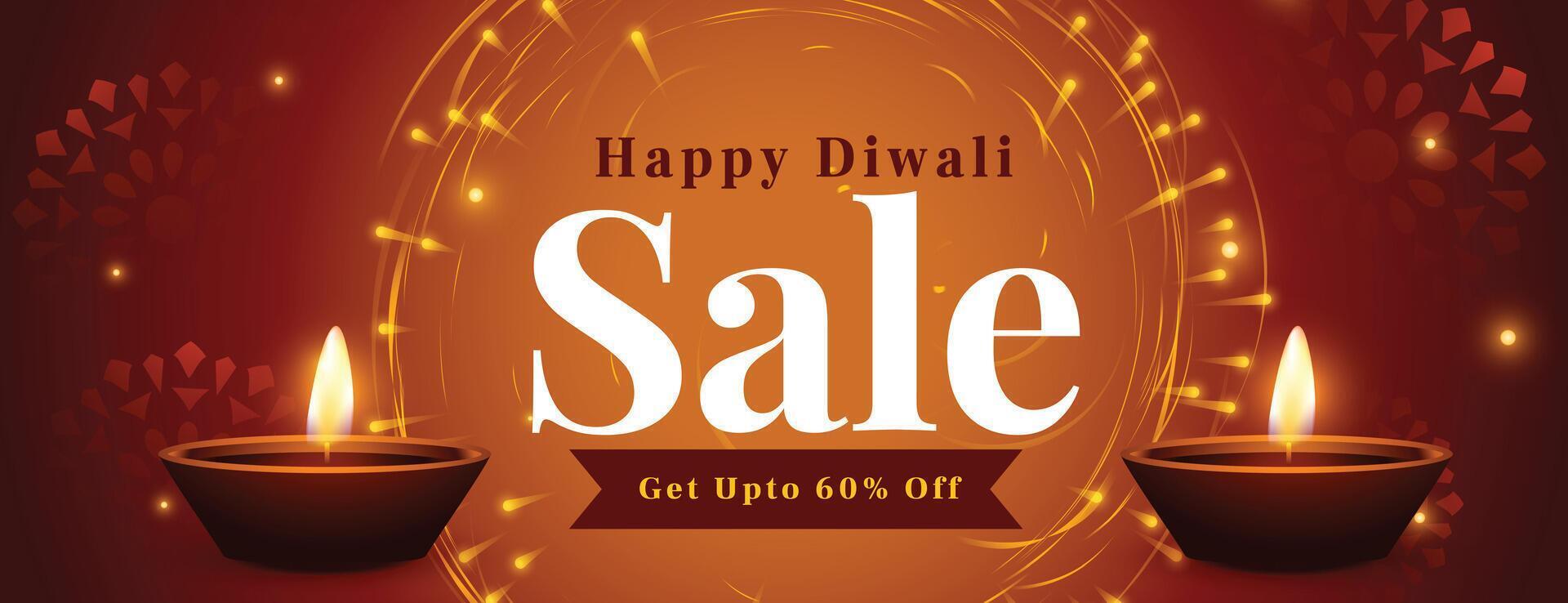 happy diwali celebration sale banner with diya and firework vector