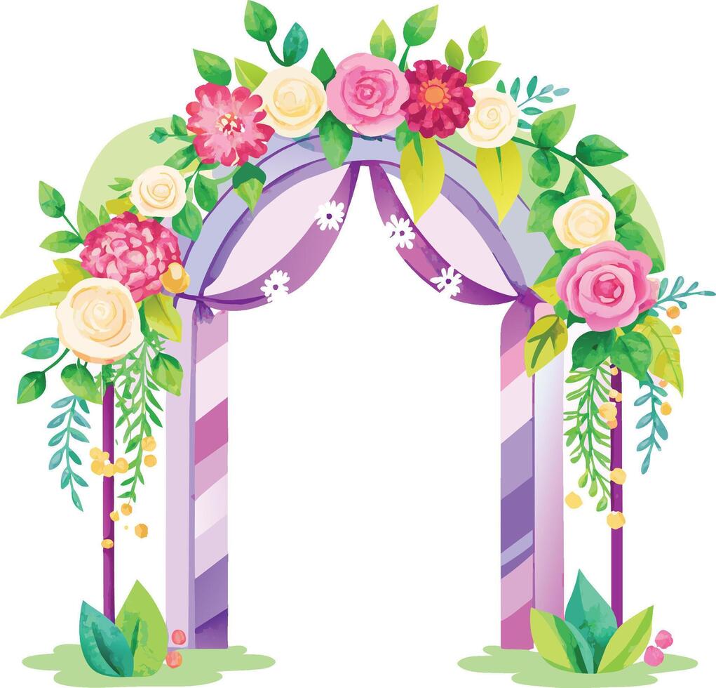 Boda arco con flores y hojas decoración vector ilustración diseño