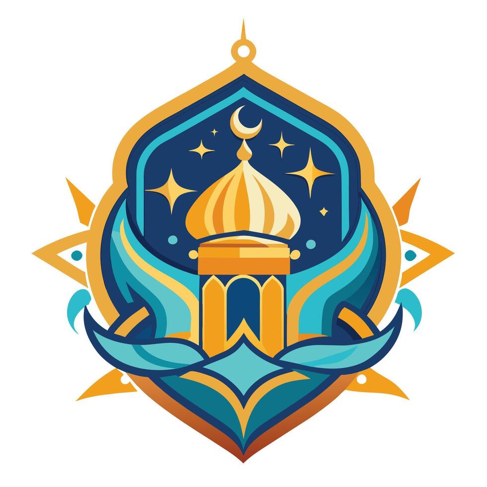 Vector illustration of mosque emblem. Ramadan Kareem greeting card or poster.
