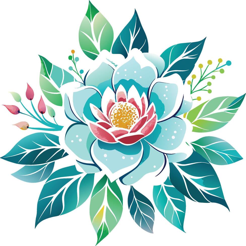 Watercolor Beautiful floral bouquet with lotus flowers, vector illustration.