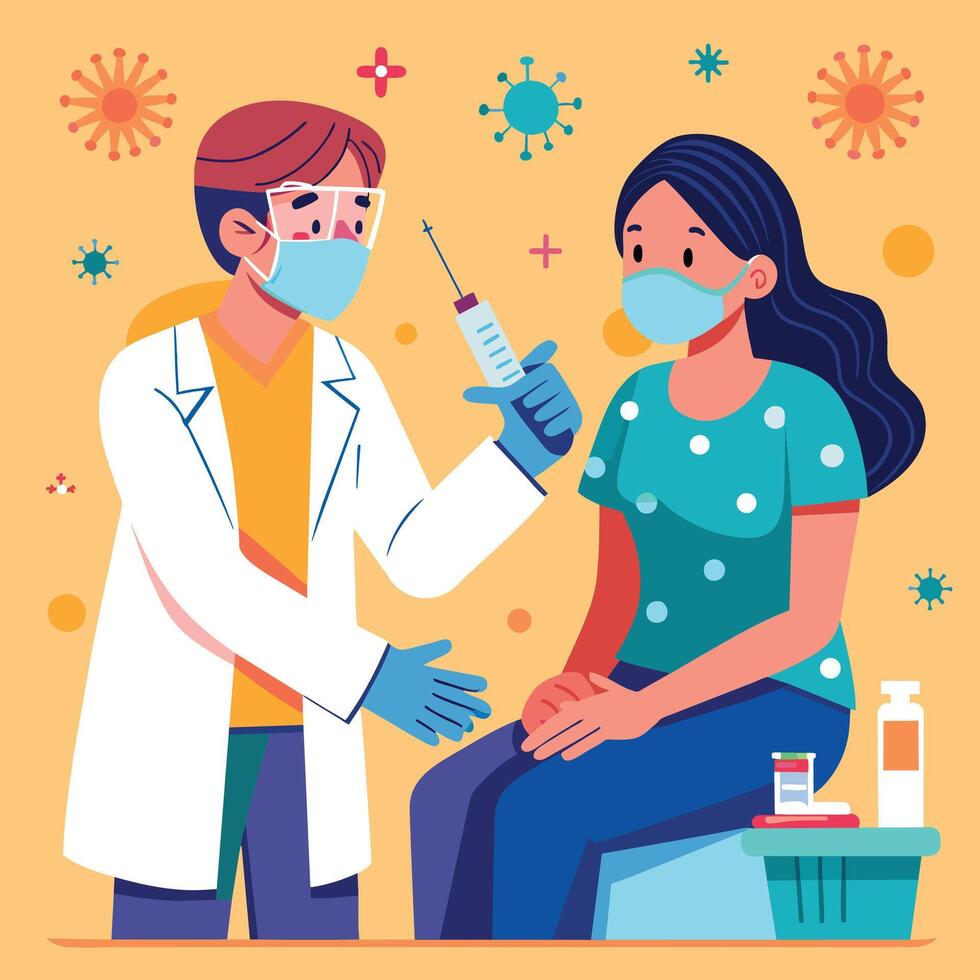 Doctor injecting vaccine to a patient in clinic free vector