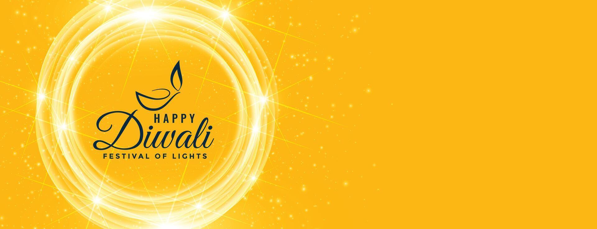 happy diwali yellow shiny wishes banner design vector