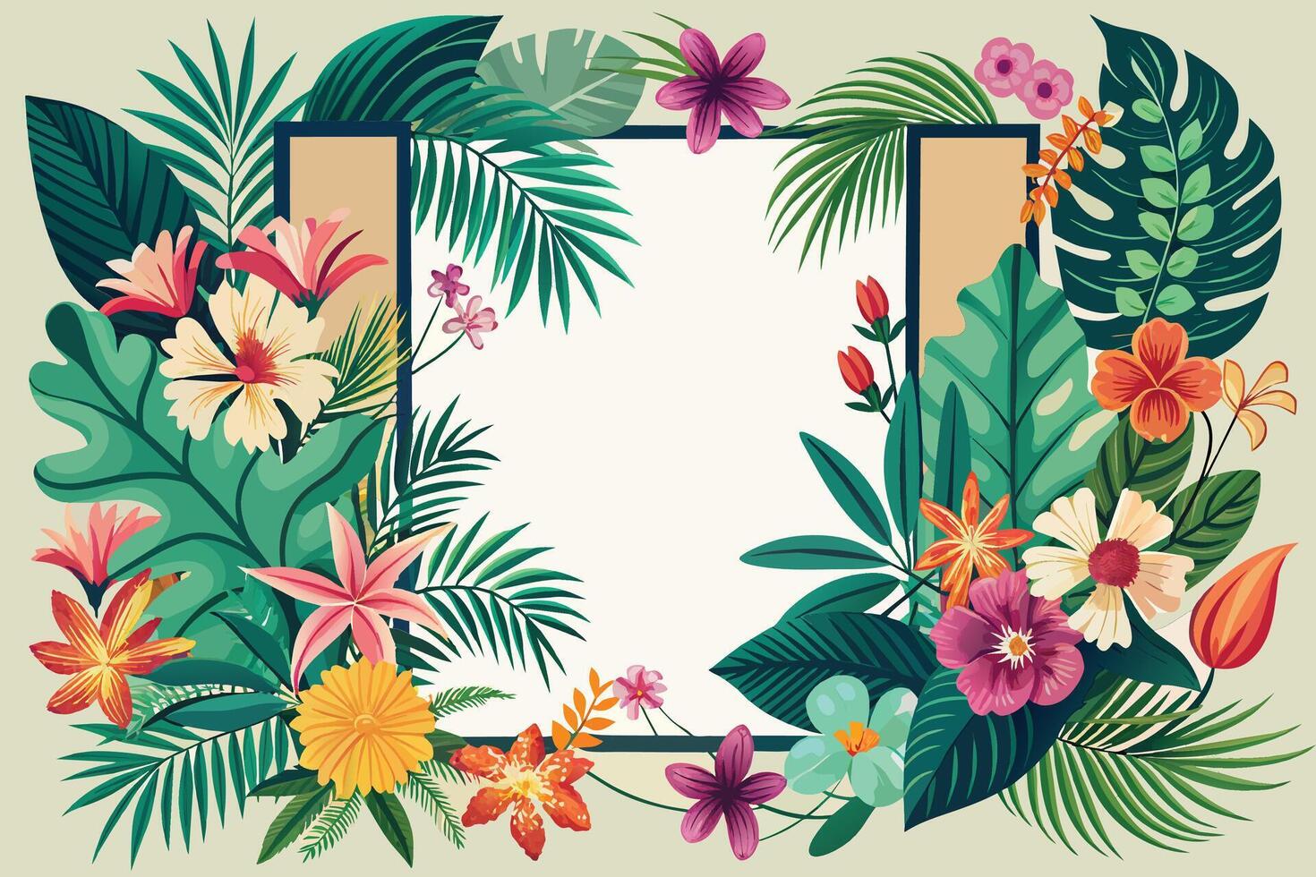 tropical antecedentes con exótico flores y hojas. vector ilustración.