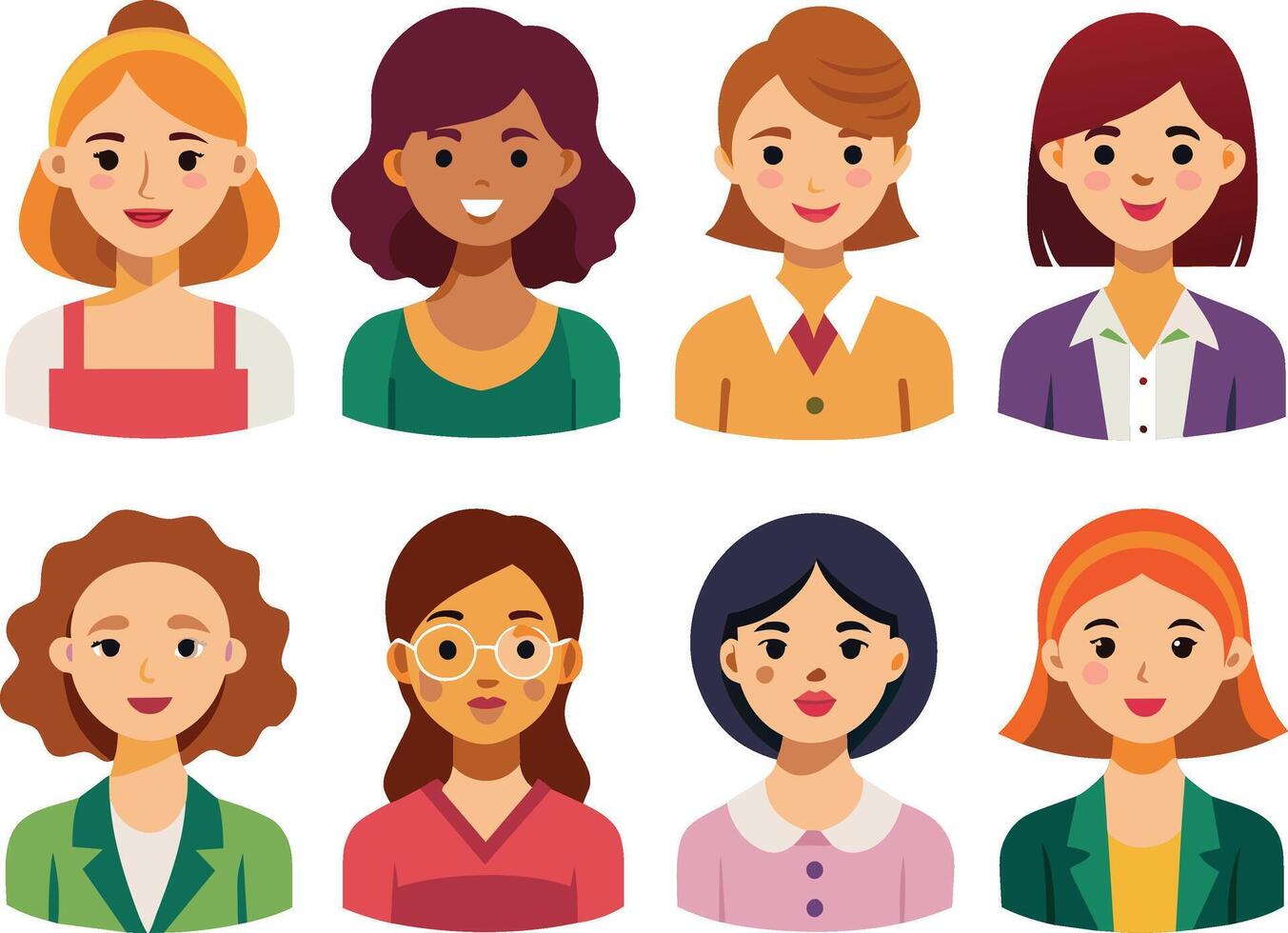 un grupo de personas con diferente expresiones y el palabras mujer . vector