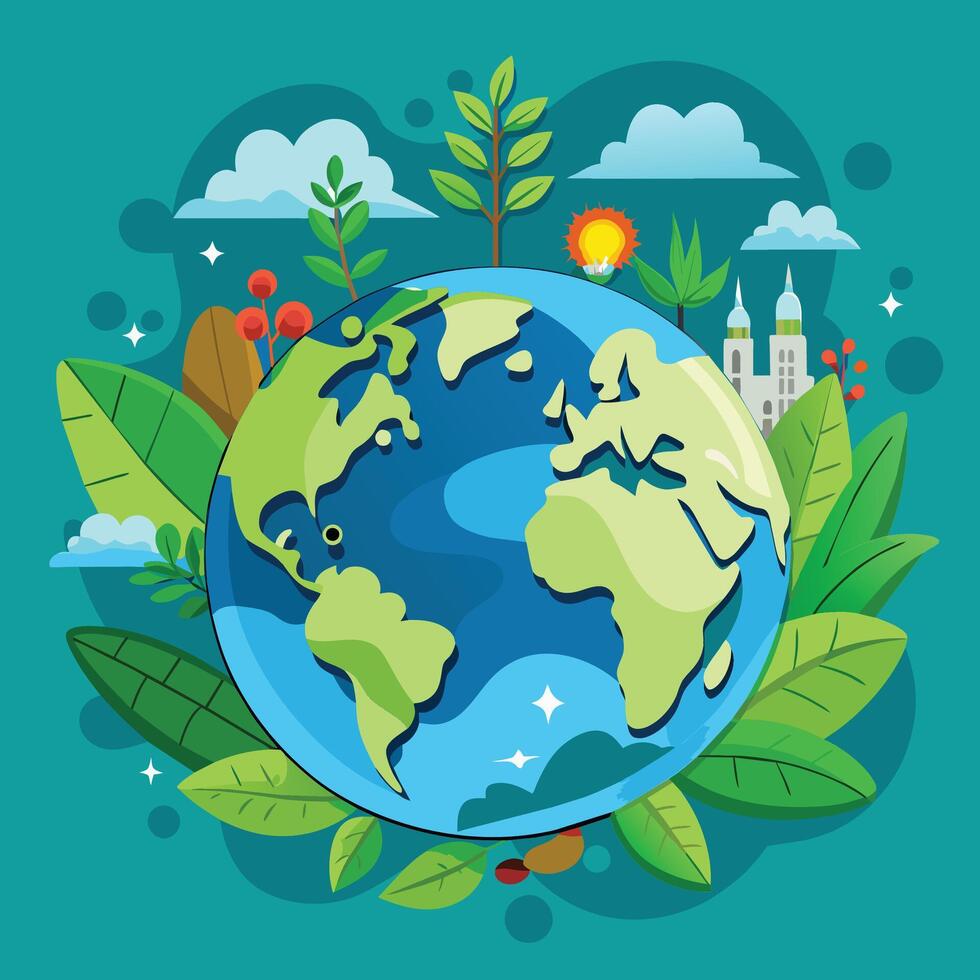 Planet earth in flat style. Earth day concept. Vector illustration.