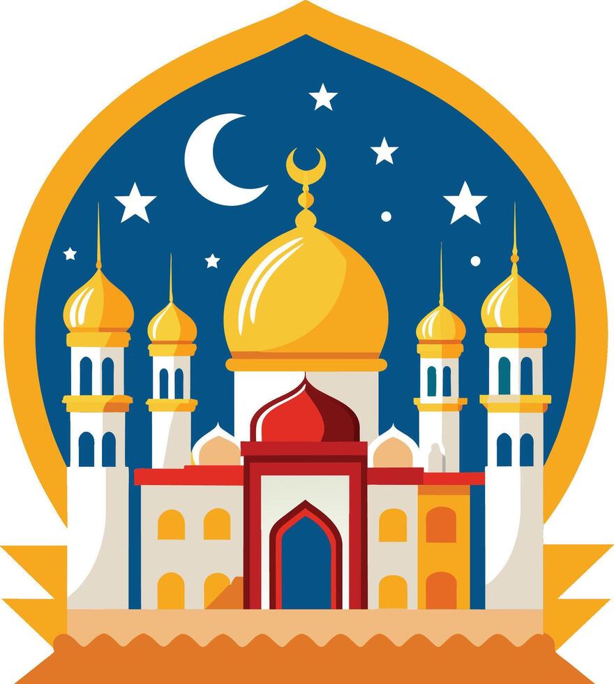 vector ilustración de mezquita en plano diseño estilo. diseño elemento para bandera, póster, tarjeta, volantes.
