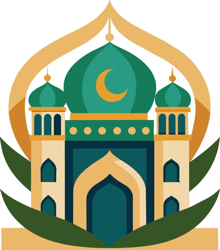 ilustración de plano estilo aislado musulmán mezquita, eid Mubarak saludos. Ramadán kareem vector