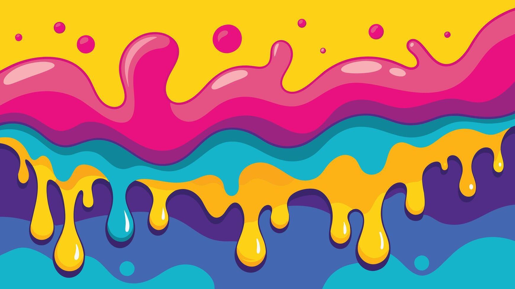 Colorful dripping paint on a rainbow background. Vector illustration in cartoon style.