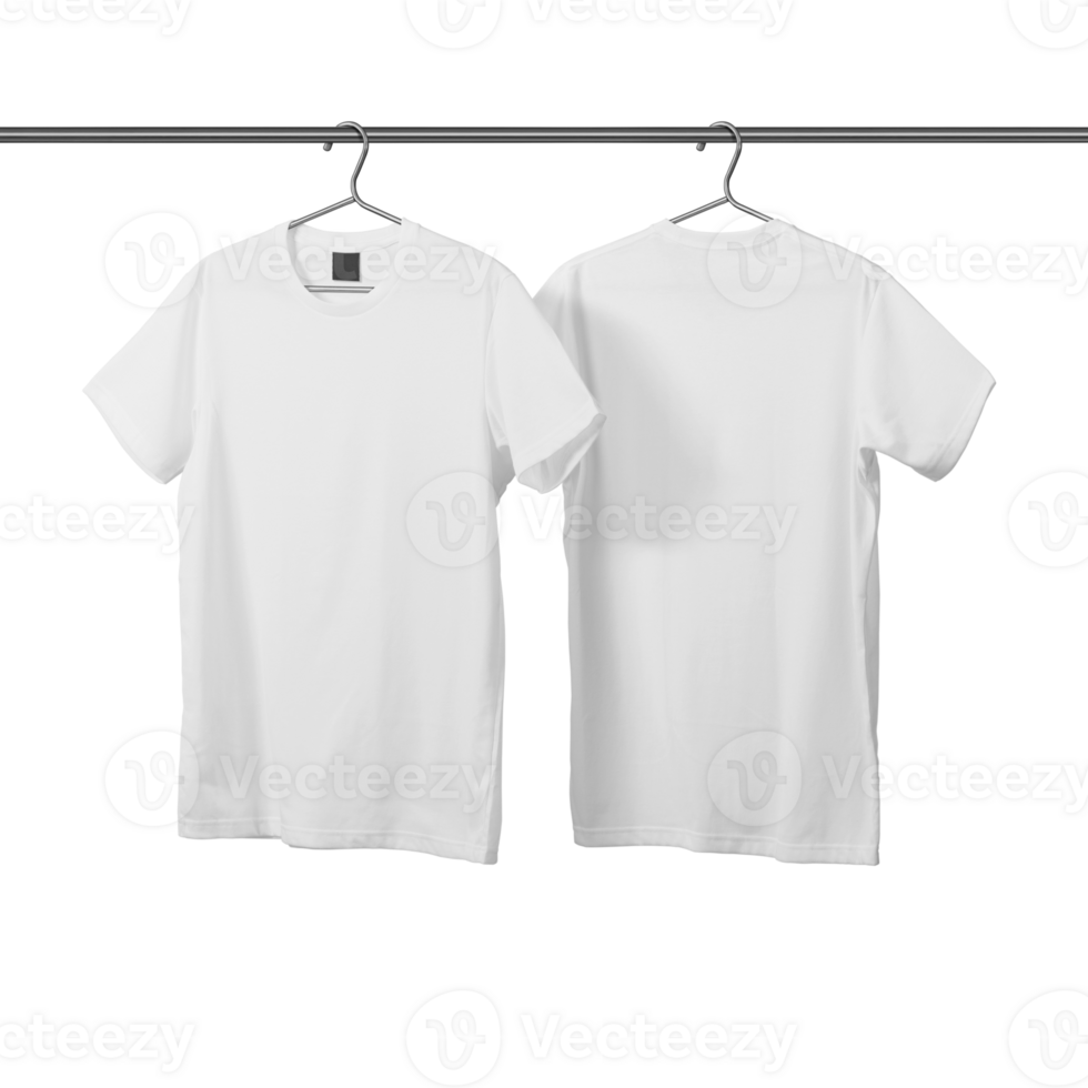 voorkant kant en terug kant t-shirt mockup sjabloon met kleren hanger png