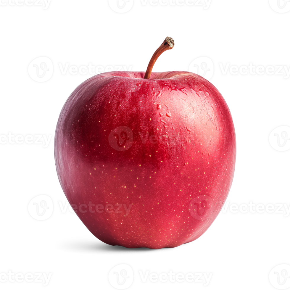 AI generated Red apple isolated on white background with water drops, Healthy organic fruit natural ingredients concept, AI generated, PNG transparent with shadow