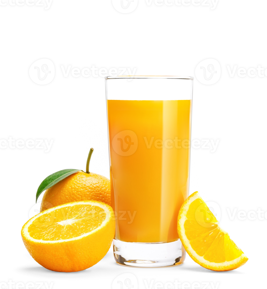 Fresh orange slice with orange juice on desk, healthy and juicy organic tropical delight, PNG transparency with shadow