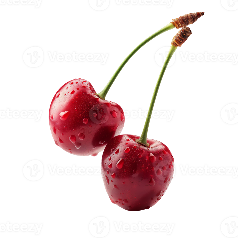 AI generated Fresh red cherries isolated on white background or PNG transparent, AI generated