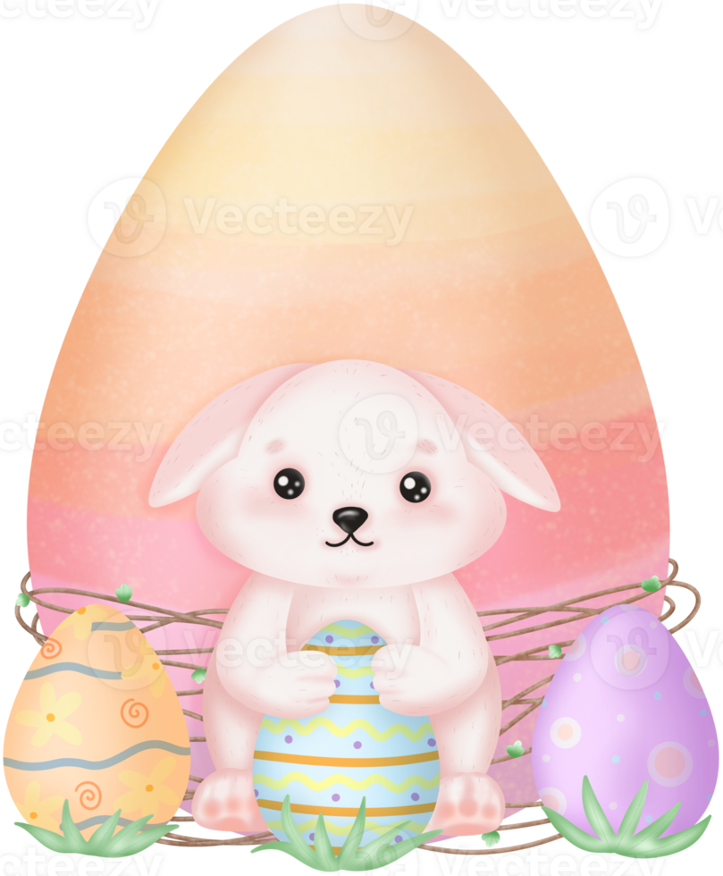 cute rabbit with flowers, easter bunny with easter eggs png