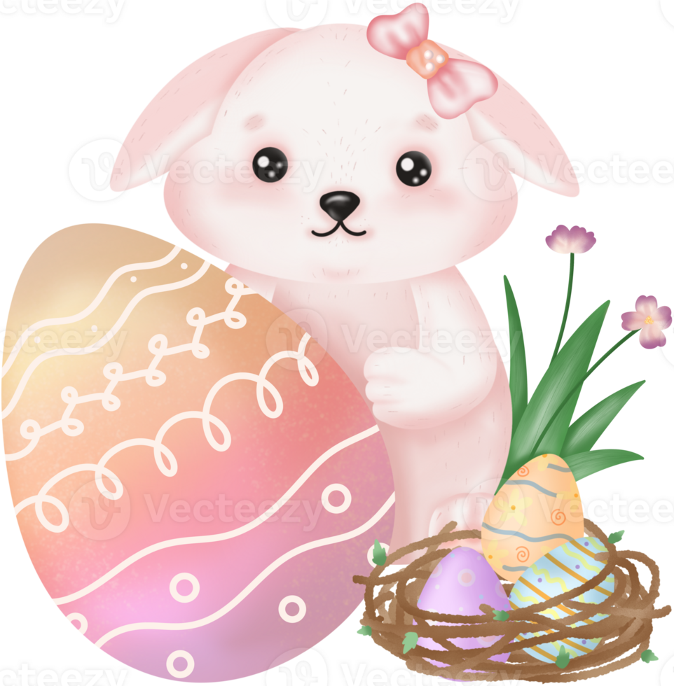 cute rabbit with flowers, easter bunny with easter eggs png