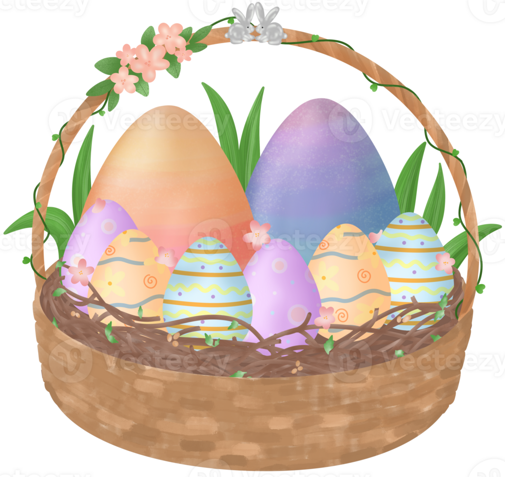 easter bunny in a wicker basket png