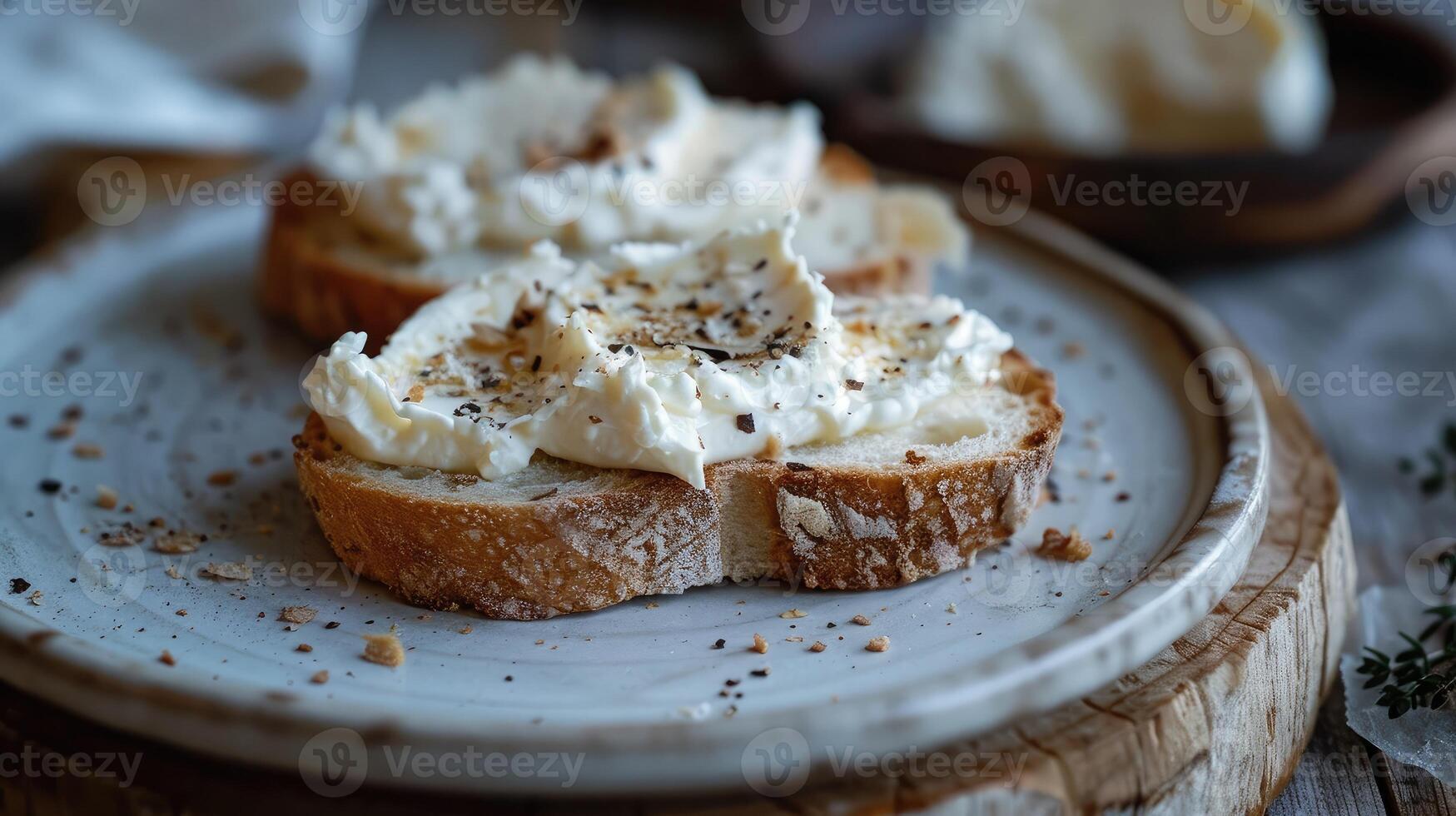 ai generado tostado un pan con crema queso. foto